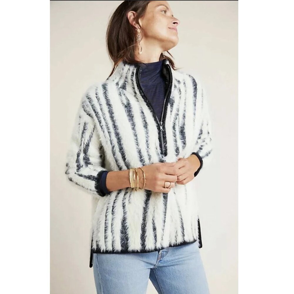 Ethyl Truth Jacket Women M Zebra Print Half Zip Fuzzy Mohair Y2K Statement